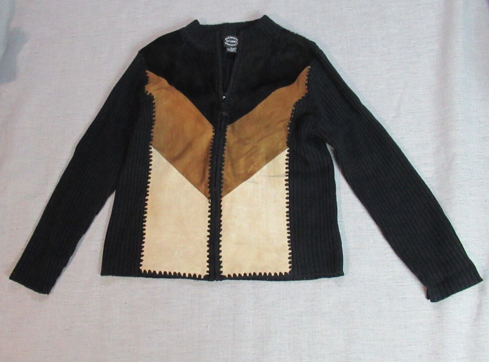 Designers Studio Originals Sweater Women Large Black Leather Cowgirl Y2K Rancher